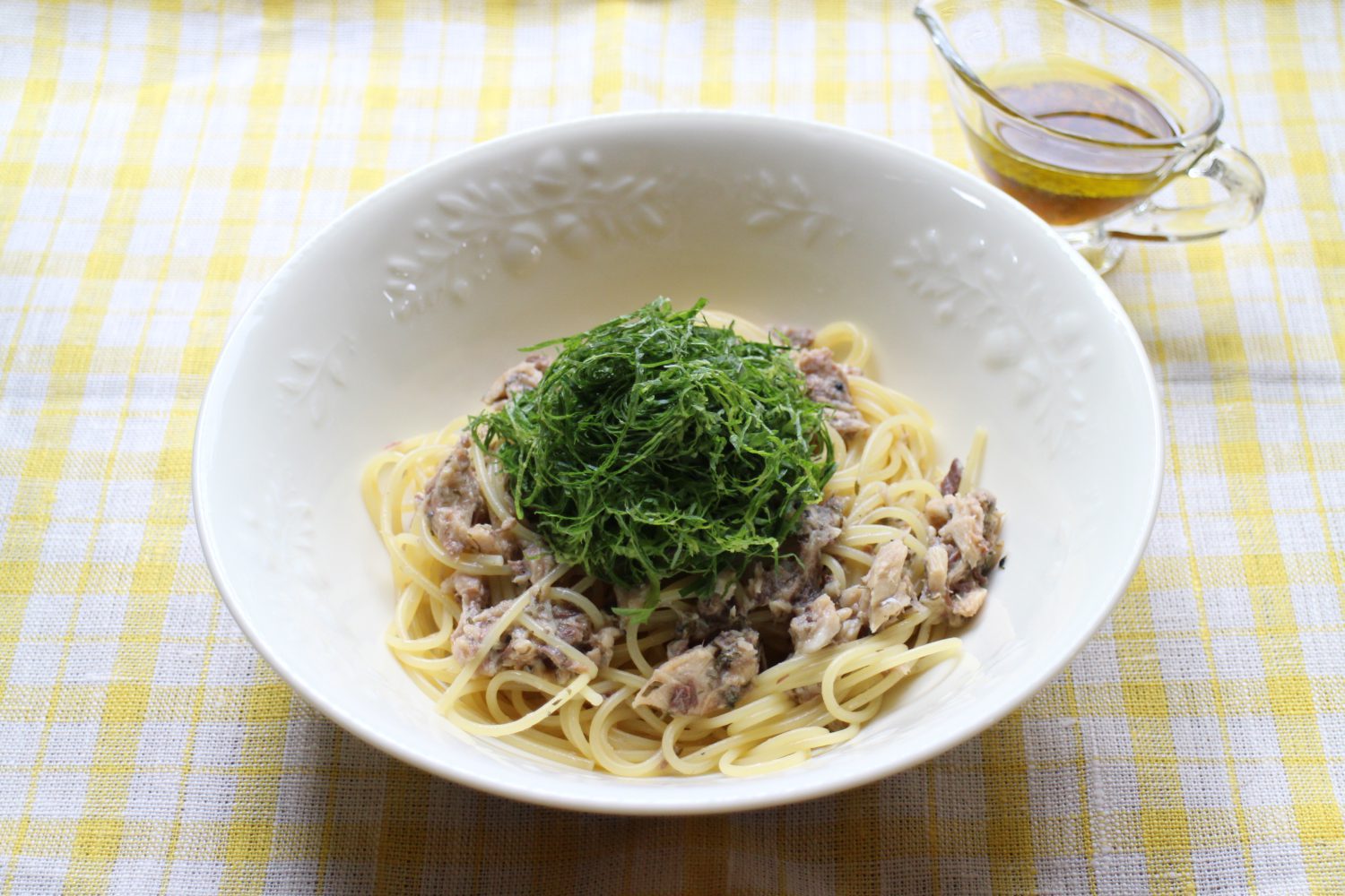 大葉とサバ缶のあえるだけスパゲッティ大葉レシピ