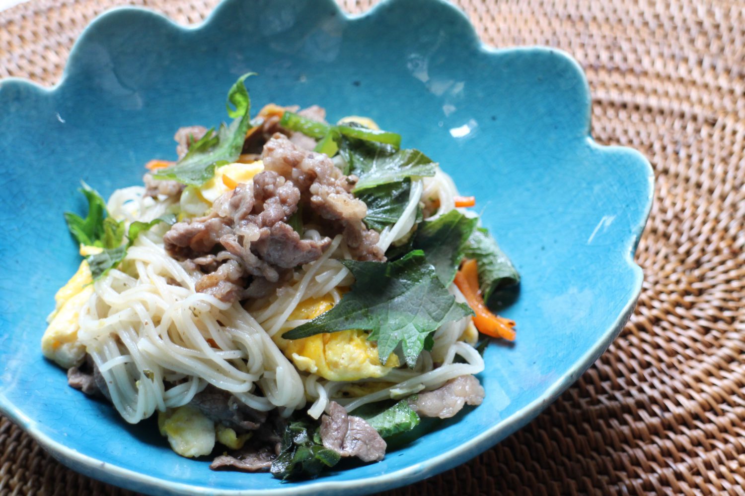 大葉と牛肉のそうめんチャンプルー大葉レシピ