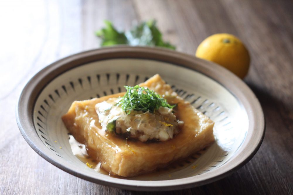 大葉みそを使った厚揚げ鶏ミンチ煮　大葉レシピ